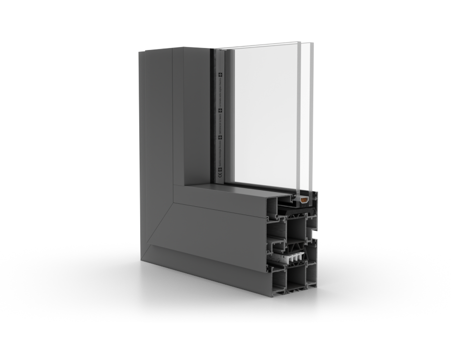 uminium window profile, corner section render