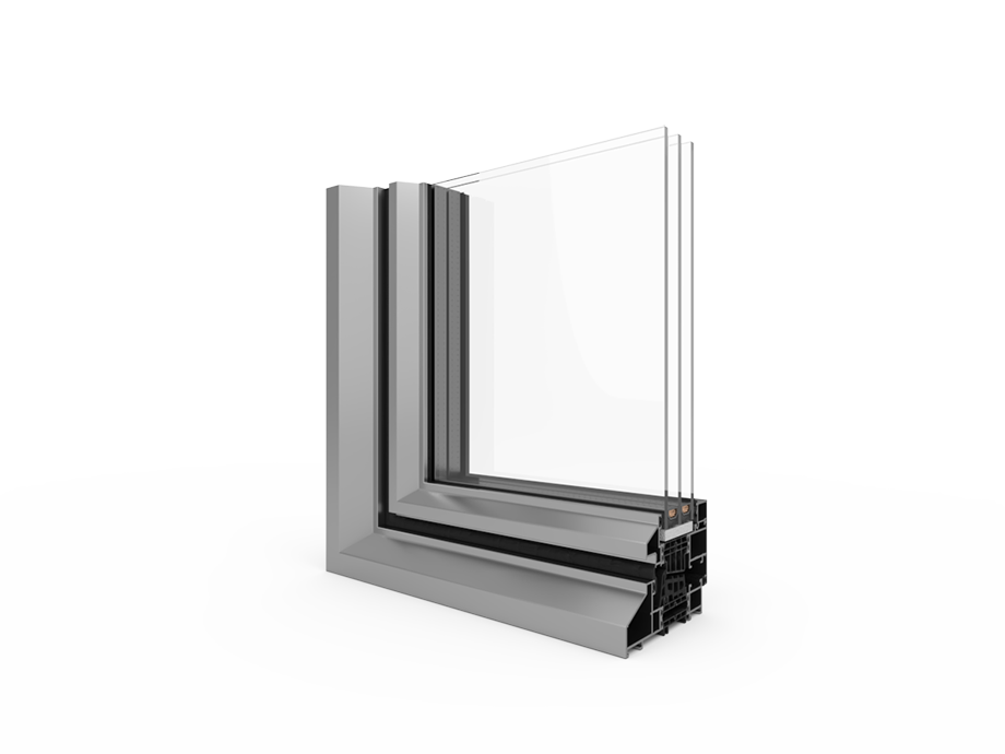 oline aluminium window profile, corner section render